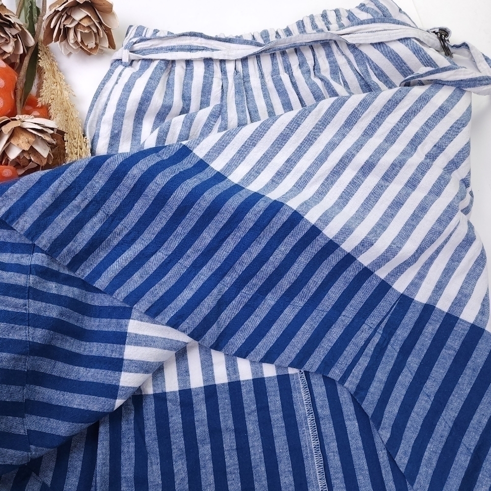 Loft Blue White Stripe Linen Cotton Belted Striped Belted Skirt Sz 2 - Picture 5 of 11